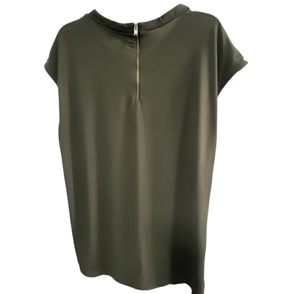 Liz Claiborne Olive Green Cap Sleeve Twisted Neck Zipper Back Top Women's Size L - Picture 3 of 6